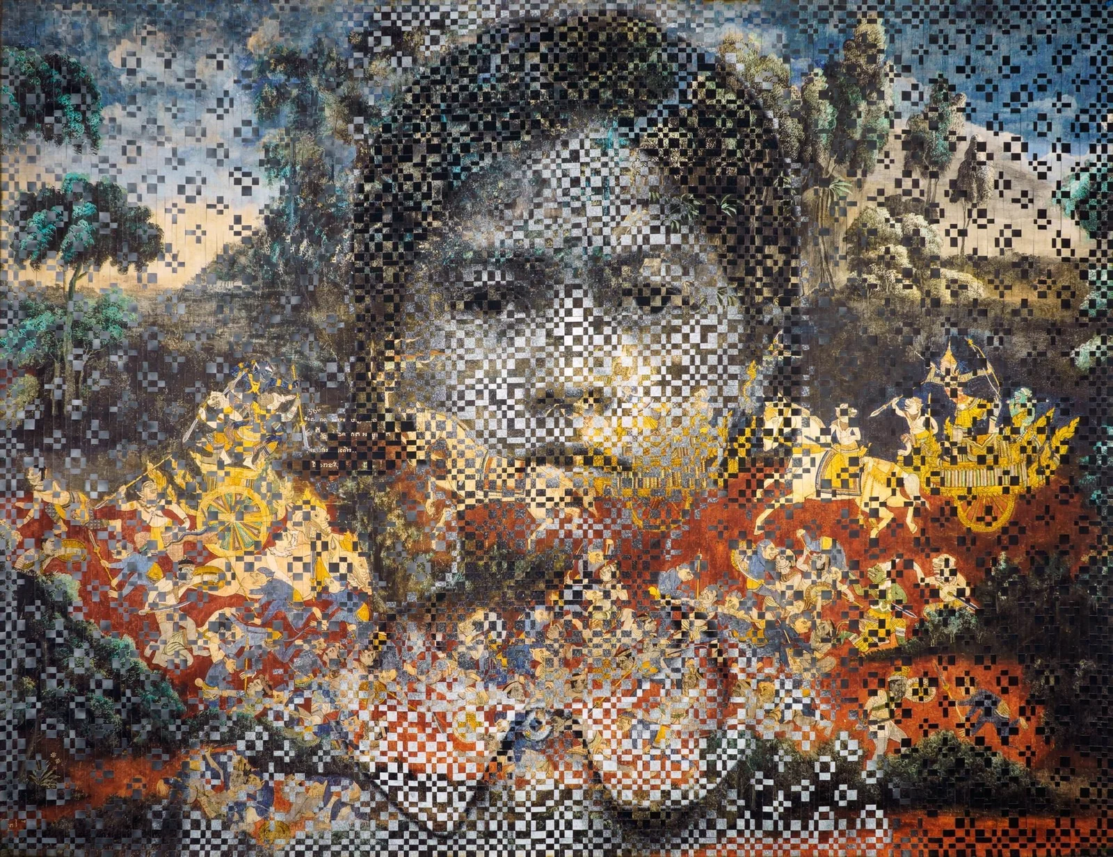 Dinh Q. Le, Ramayana #11, cut and woven photographic prints mounted on strips of linen, 165 cm x 220 cm.